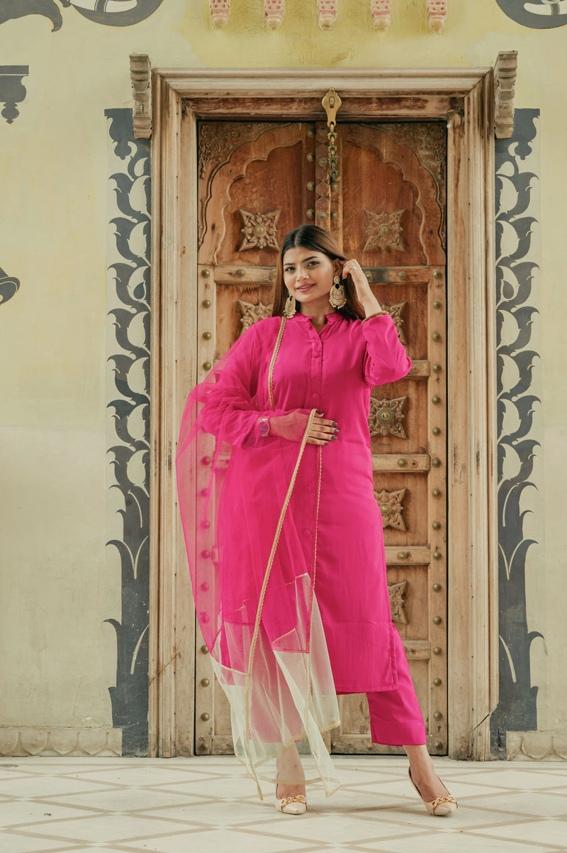 Elegant pink ethnic suit with double shade dupatta
