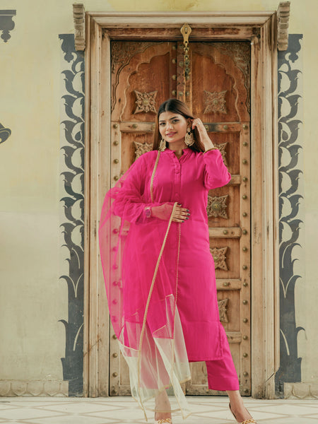 Elegant pink ethnic suit with double shade dupatta
