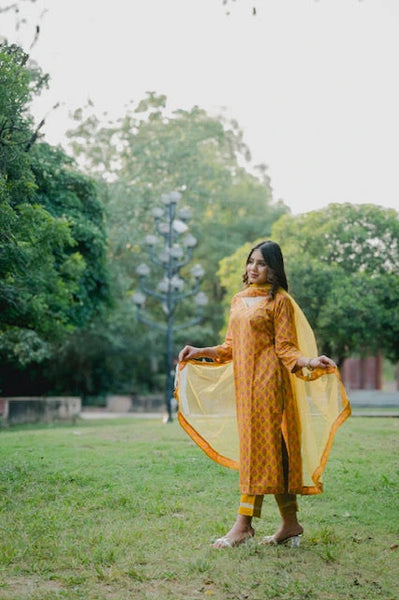 Traditional yellow suit with stone work dupatta
