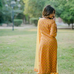 Festive yellow cotton salwar suit for women
