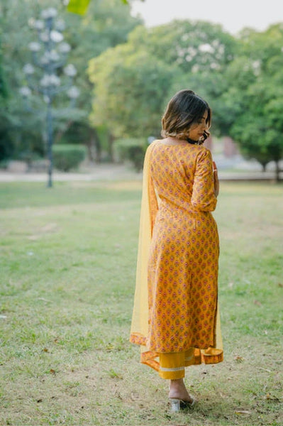 Festive yellow cotton salwar suit for women
