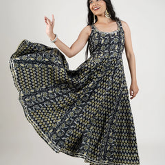 Black cotton kalidar Anarkali suit set
