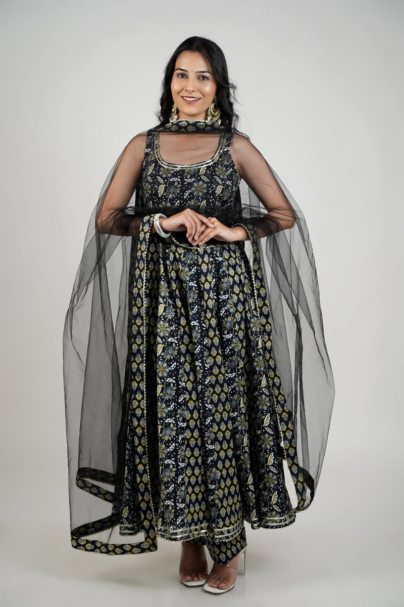 Flared cotton Anarkali with printed design

