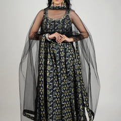 Flared cotton Anarkali with printed design
