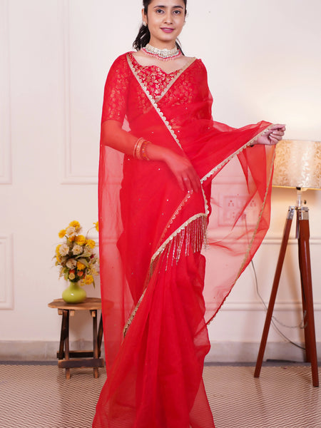 Indian wedding saree with Banarasi silk blouse
