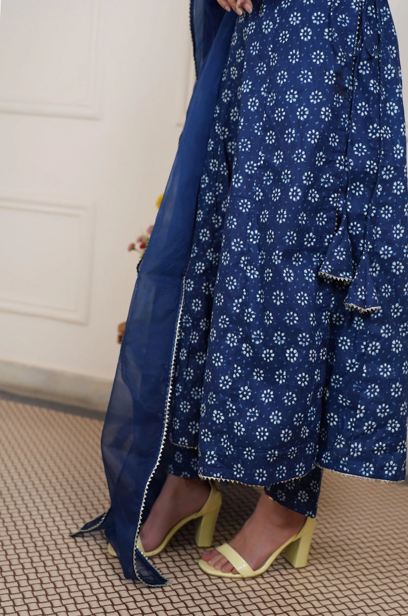 Women wearing indigo cotton festive suit
