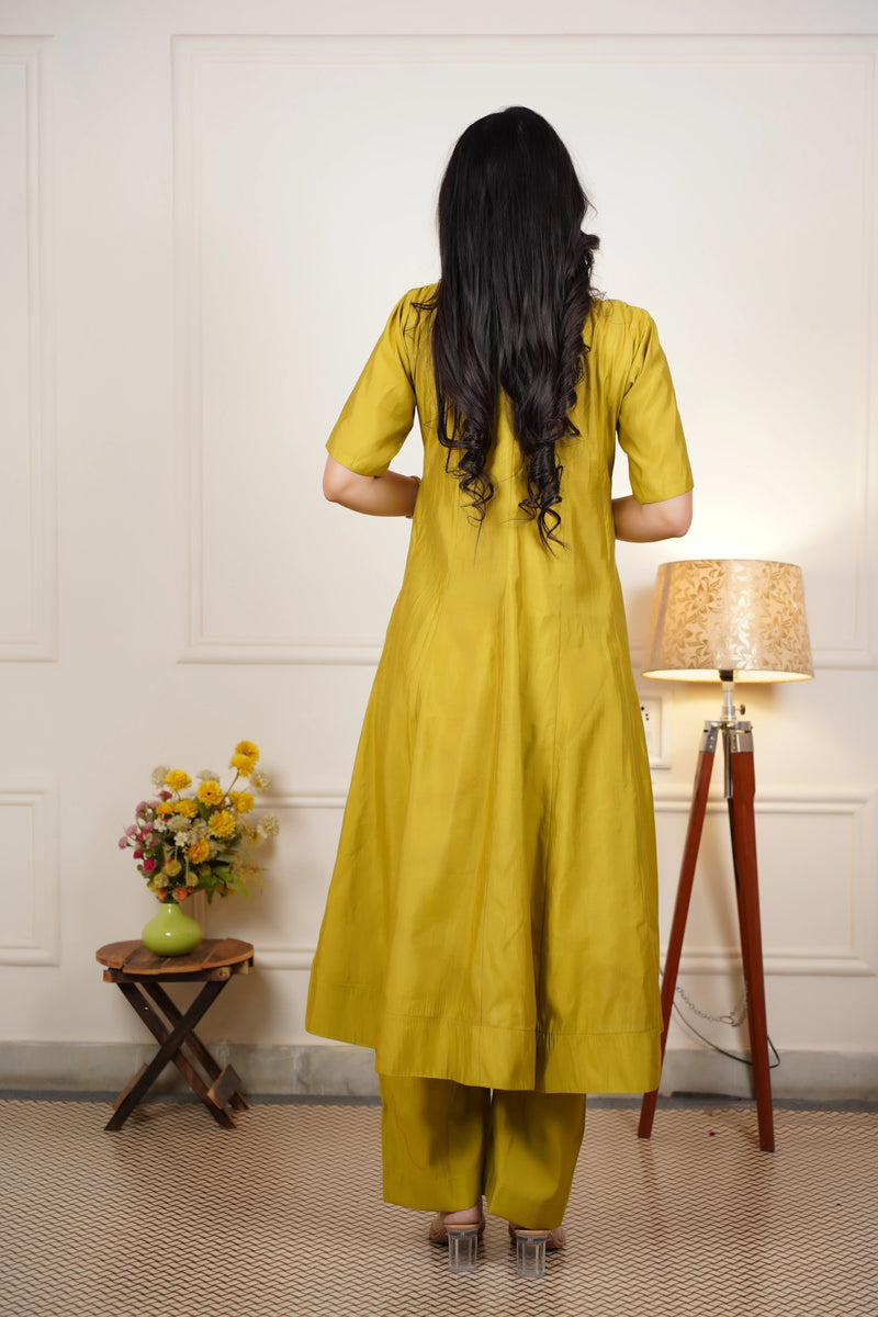 Festive Anarkali with moti cutdana neckline work
