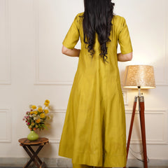 Festive Anarkali with moti cutdana neckline work
