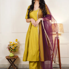 Green festive Anarkali with net dupatta
