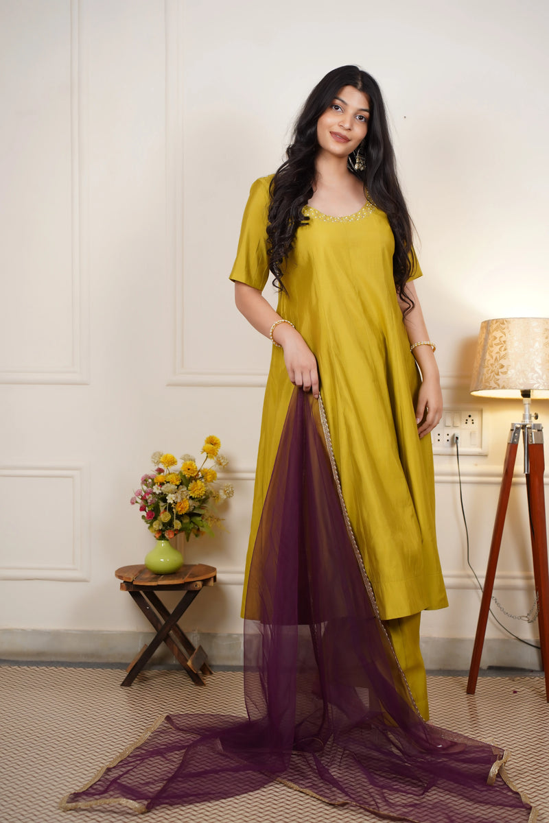 Elegant Roman silk Anarkali suit for women
