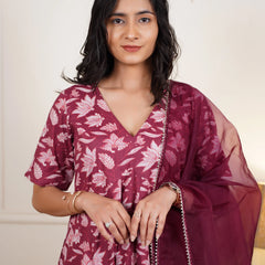 Gulzaar Grace Cotton Anarkali Set With Organza Dupatta