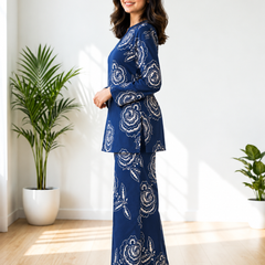 Elegant Navy Floral Printed Co-Ord Set