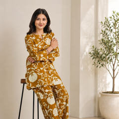 Elegant Mustard Printed Cotton Co-Ord Set