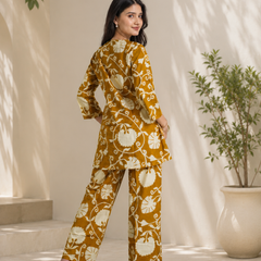 Elegant Mustard Printed Cotton Co-Ord Set