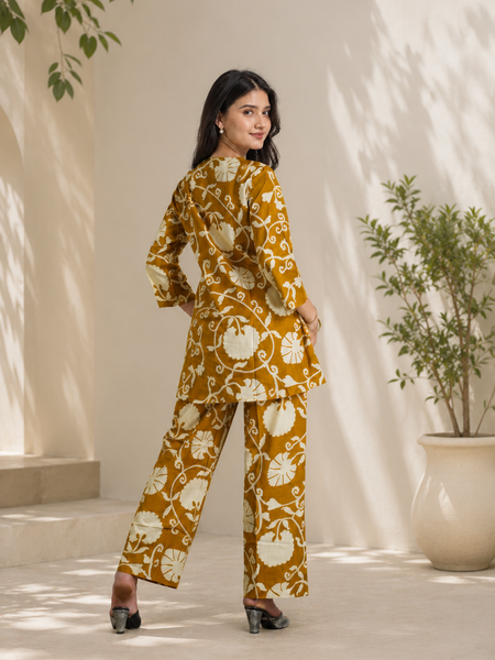 Elegant Mustard Printed Cotton Co-Ord Set