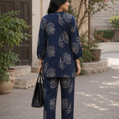 Elegant Navy Floral Printed Co-Ord Set