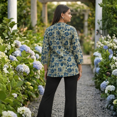 Floral Breeze Blue Cotton Kurti
