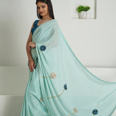 Soft Sage Green Chinon Saree Set