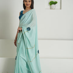 Soft Sage Green Chinon Saree Set