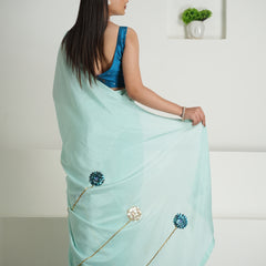 Soft Sage Green Chinon Saree Set