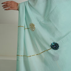 Soft Sage Green Chinon Saree Set