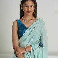 Soft Sage Green Chinon Saree Set