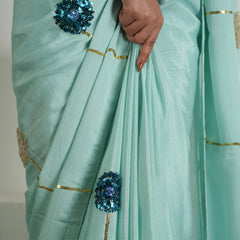 Soft Sage Green Chinon Saree Set