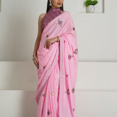 Blush Pink Chinon Saree with Sequin Blouse