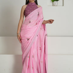Blush Pink Chinon Saree with Sequin Blouse