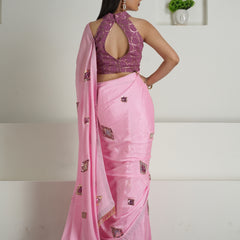 Blush Pink Chinon Saree with Sequin Blouse