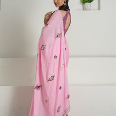 Blush Pink Chinon Saree with Sequin Blouse