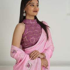Blush Pink Chinon Saree with Sequin Blouse