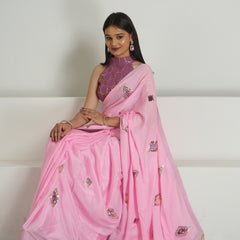 Blush Pink Chinon Saree with Sequin Blouse