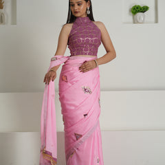 Blush Pink Chinon Saree with Sequin Blouse