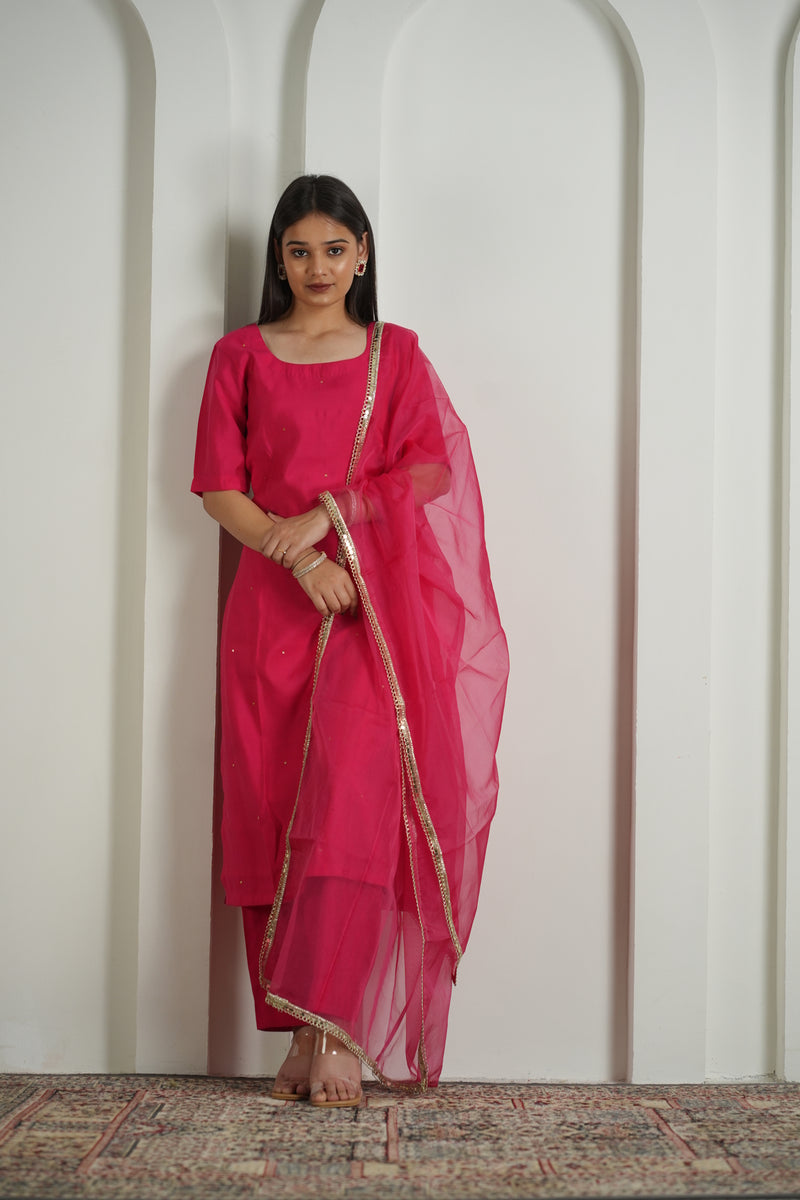 Ethereal Pink Roman Silk Suit Set