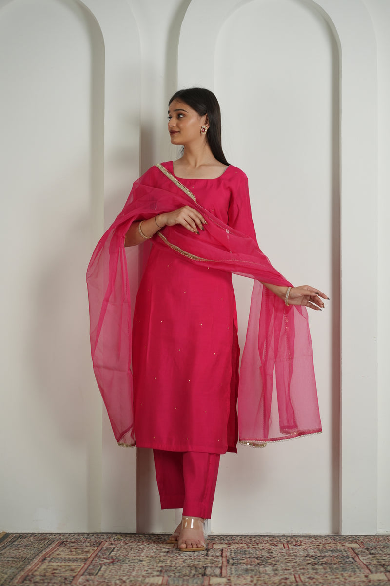 Ethereal Pink Roman Silk Suit Set
