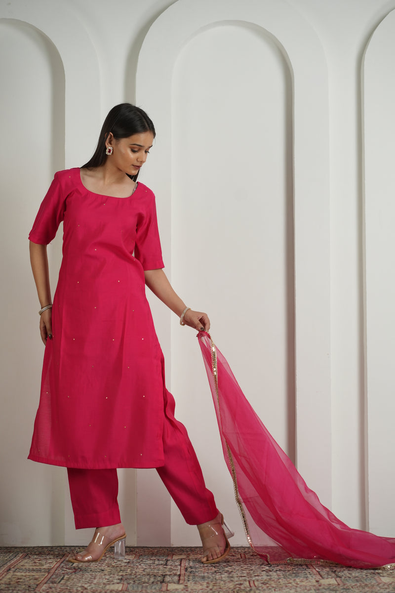 Ethereal Pink Roman Silk Suit Set