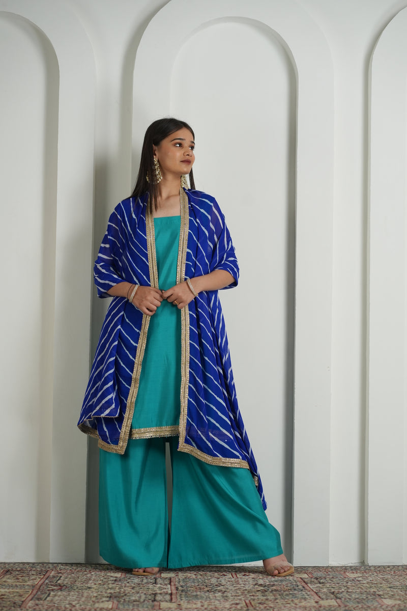 Aqua Green Palazzo Suit with Leheriya Dupatta