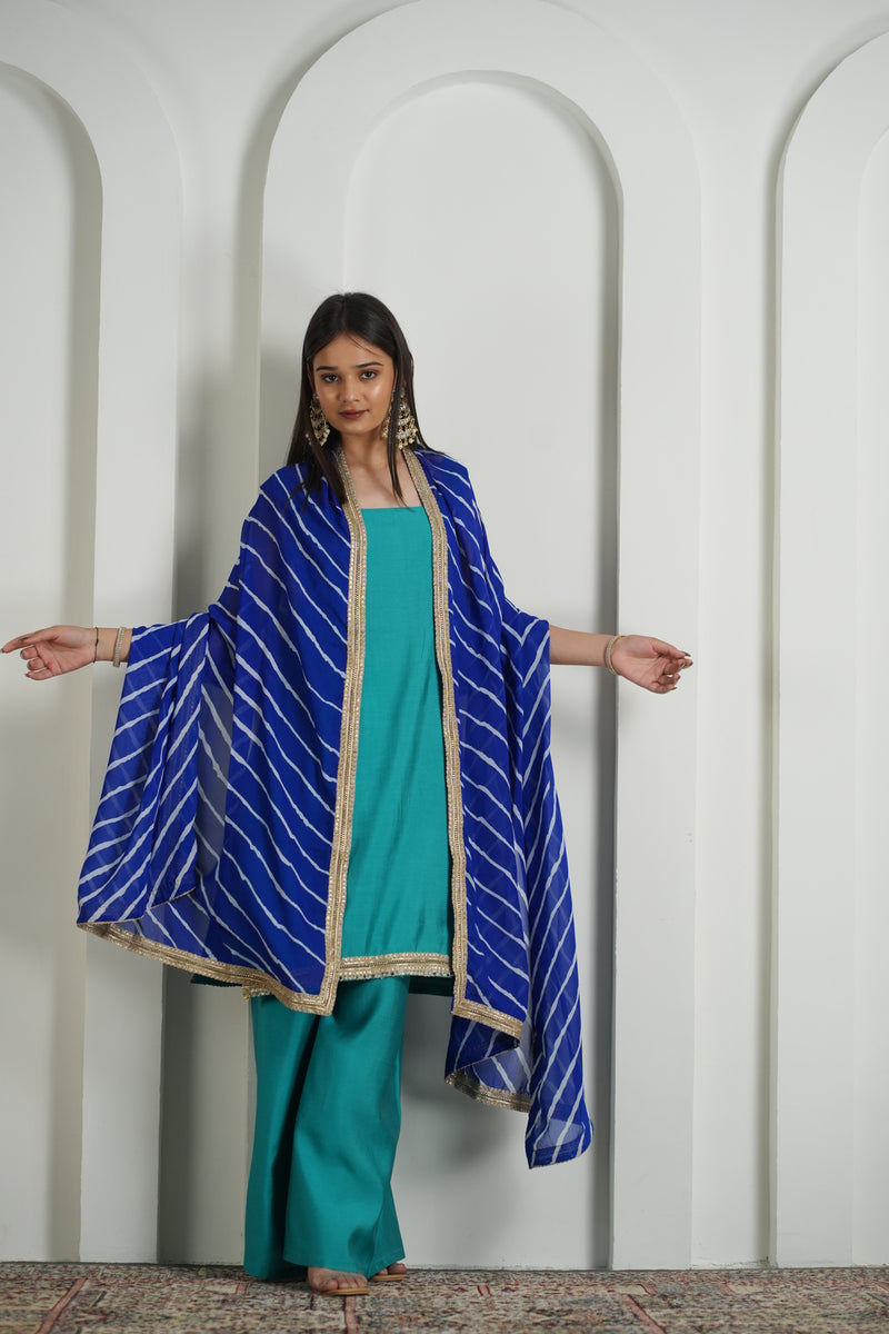 Aqua Green Palazzo Suit with Leheriya Dupatta