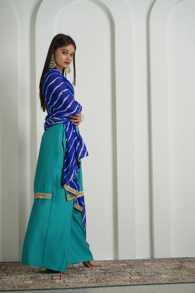 Aqua Green Palazzo Suit with Leheriya Dupatta