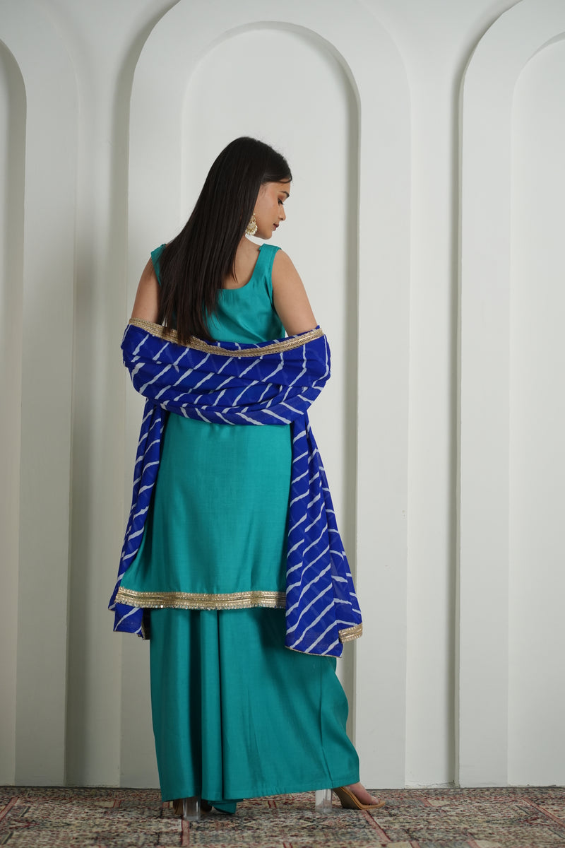 Aqua Green Palazzo Suit with Leheriya Dupatta