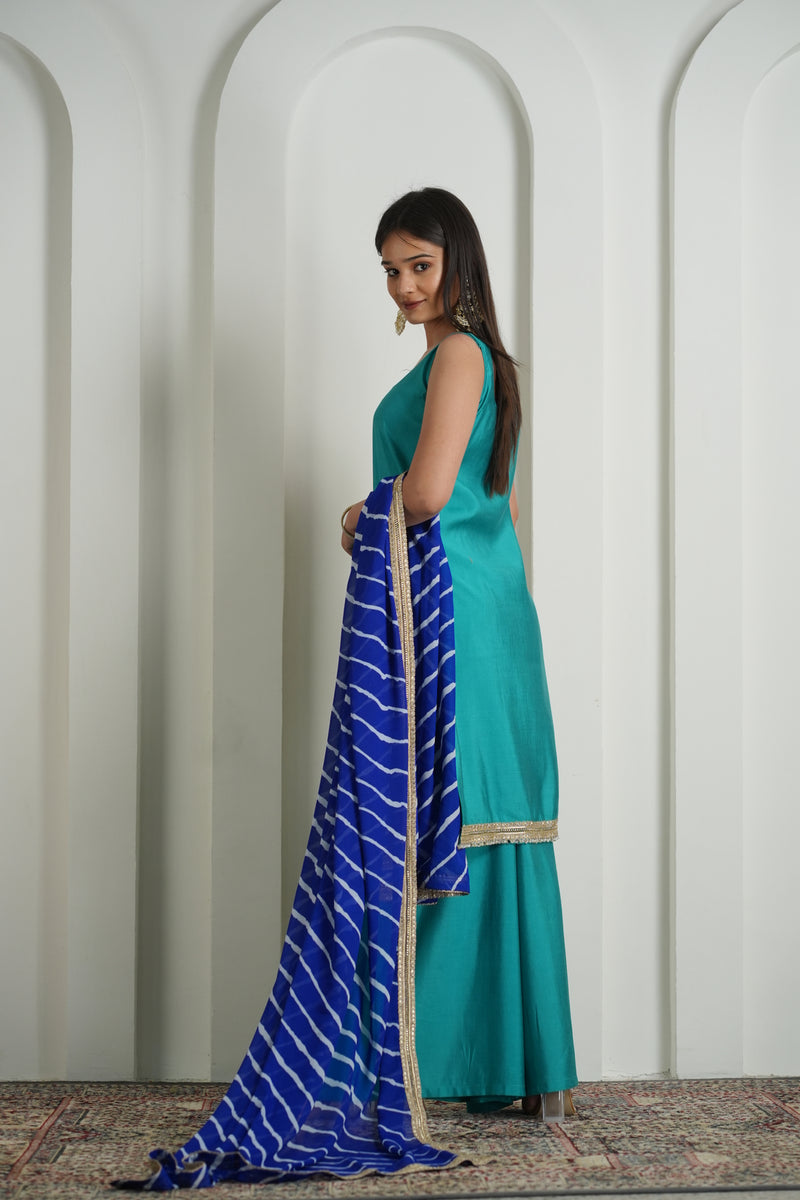 Aqua Green Palazzo Suit with Leheriya Dupatta