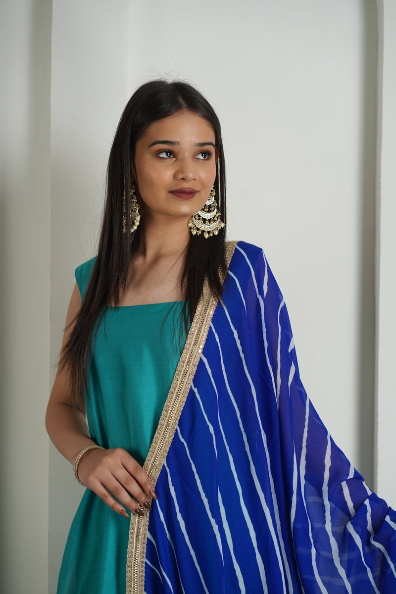 Aqua Green Palazzo Suit with Leheriya Dupatta