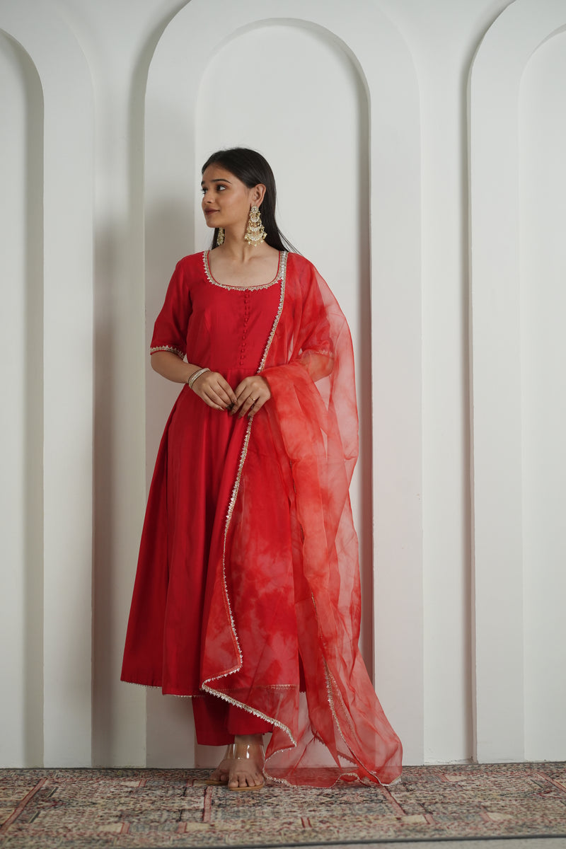 Royal Red Anarkali Suit with Organza