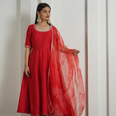 Royal Red Anarkali Suit with Organza