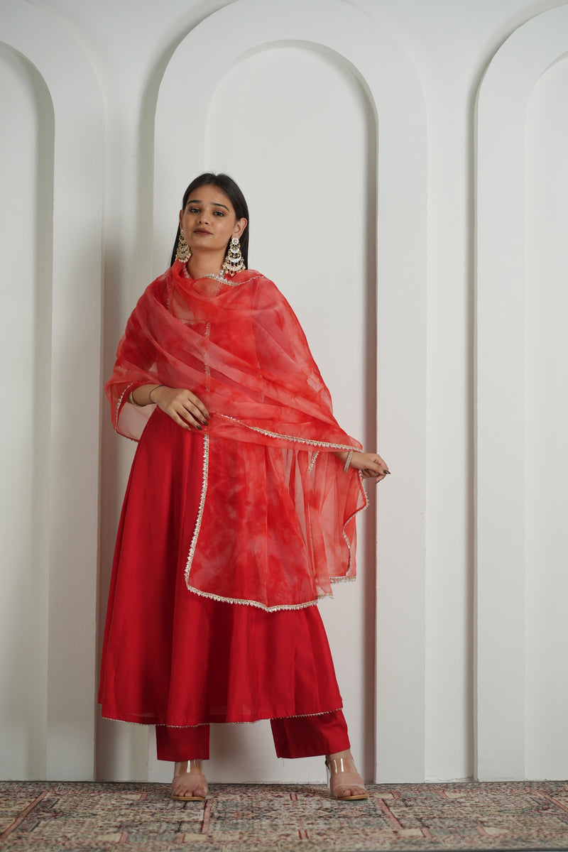 Royal Red Anarkali Suit with Organza