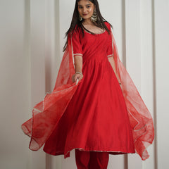 Royal Red Anarkali Suit with Organza