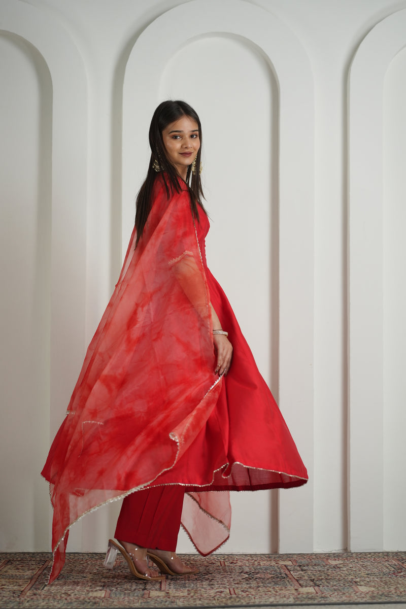 Royal Red Anarkali Suit with Organza