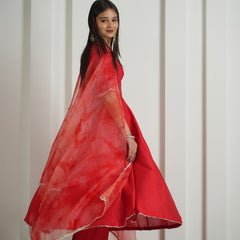 Royal Red Anarkali Suit with Organza