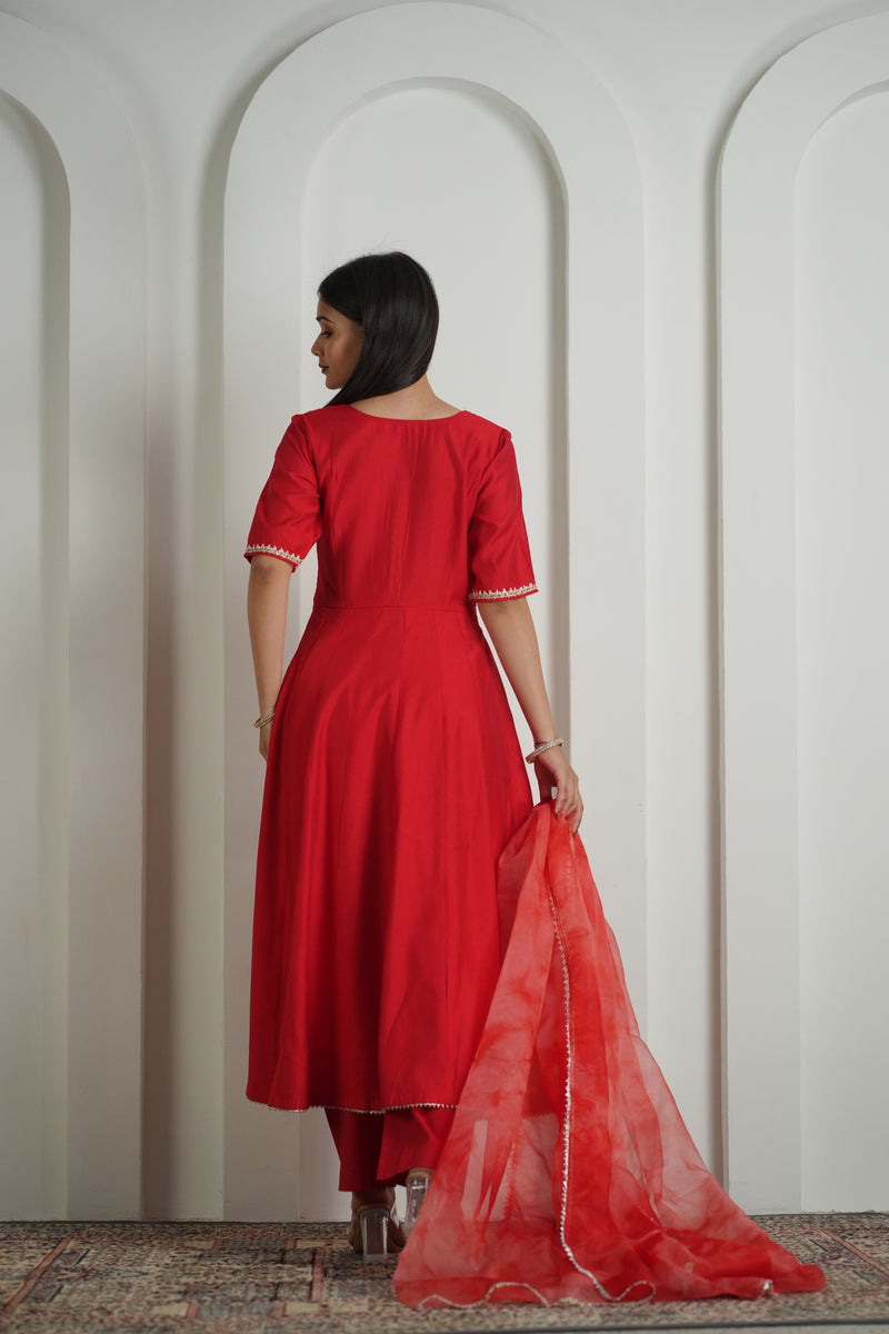Royal Red Anarkali Suit with Organza